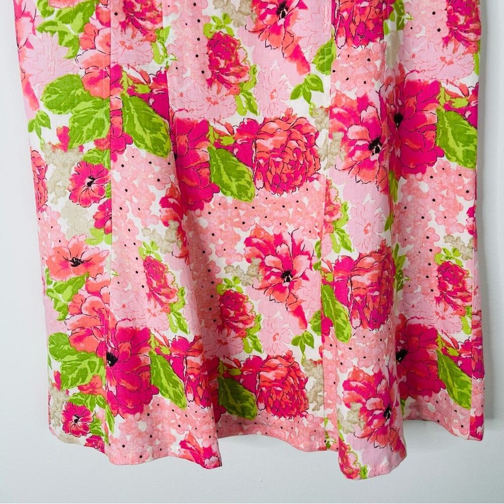 Kim Rogers pink green floral linen cottagecore midi skirt 14 - Picture 3 of 6